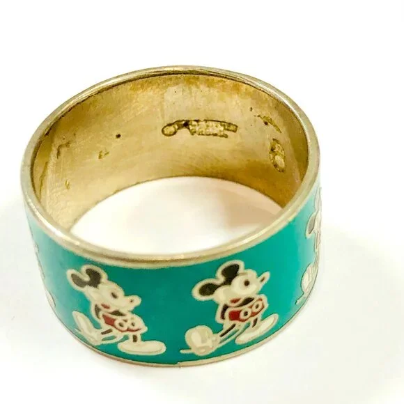 Mickey Mouse Ring Vintage 1970s Metal and Enamel Wide Ring Size 8 - Picture 4 of 10